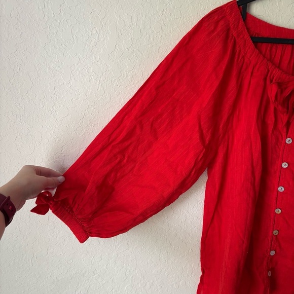 Cleobella | Women's Boho Flowy 100% Organic Cotton Rylan Top Size Small Red - Picture 6 of 12